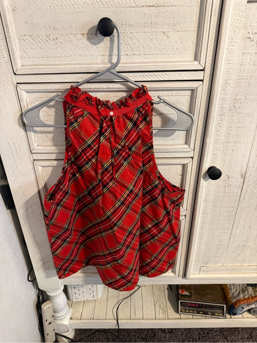 J. Crew Red Plaid Sleeveless Ruffled Neck Blouse - Picture 3 of 4
